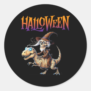 Halloween T-Rex Skeleton Ride Ronde Sticker