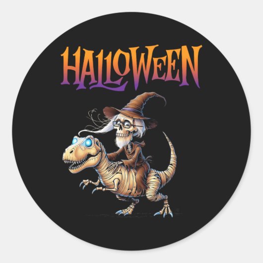 Halloween T-Rex Skeleton Ride Ronde Sticker (Voorkant)