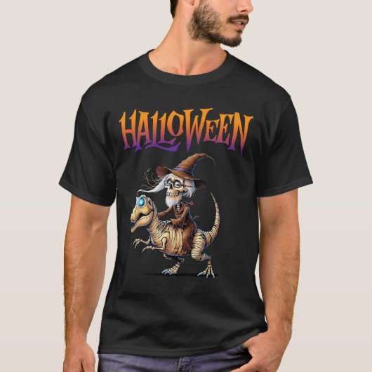 Halloween T-Rex Skeleton Ride T-shirt (Voorkant)