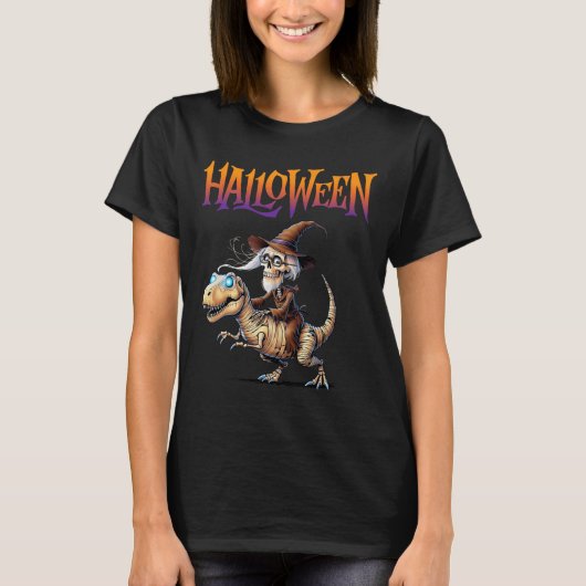 Halloween T-Rex Skeleton Ride T-shirt (Voorkant)