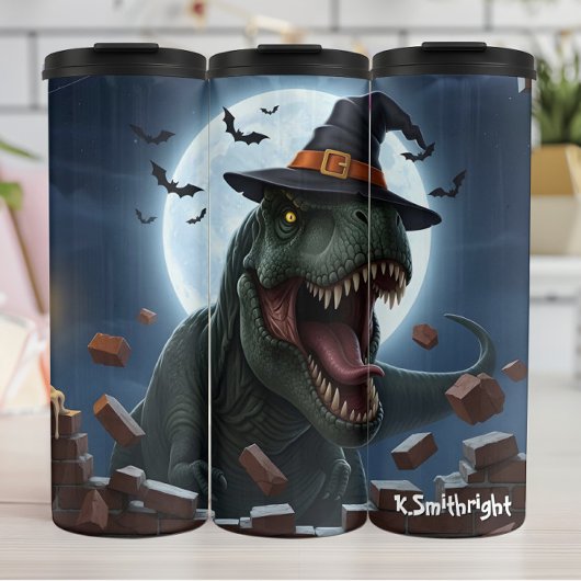 Halloween T-Rex Witch Hat Bats Thermosbeker