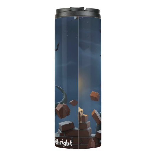 Halloween T-Rex Witch Hat Bats Thermosbeker (Achterkant)