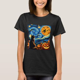 Halloween T-shirt Heren Dames Zwarte Kat Pompoenen