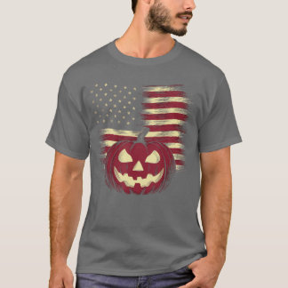 Halloween T-shirt Pompoen Amerikaanse Vlag Horror 