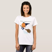 Halloween T-Shirt Witch Pumpkin vliegt met kamer (Voorkant volledig)