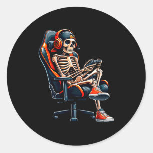 Halloween T-shirts Skelet Gamer Video Games Jongen Ronde Sticker