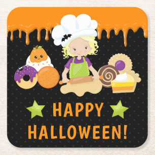 Halloween Taarten en Bakken Blond Meisje Kartonnen Onderzetters