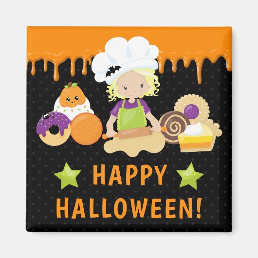 Halloween Taarten en Bakken Blond Meisje Magneet (Voorkant)