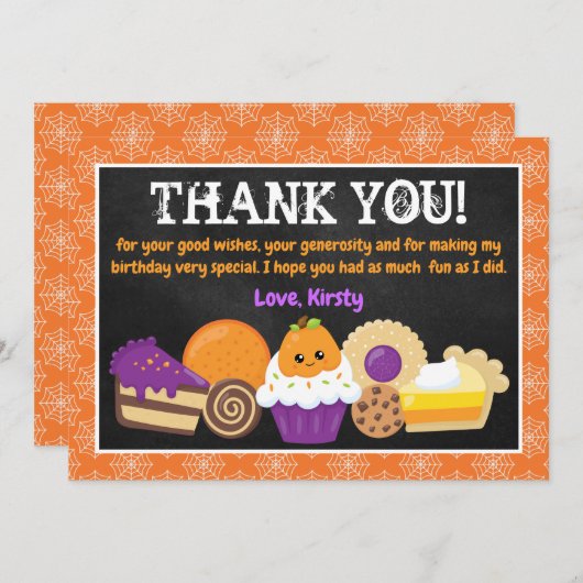 Halloween Taarten en Traktaties Verjaardag Bedankkaart (Voorkant / Achterkant)