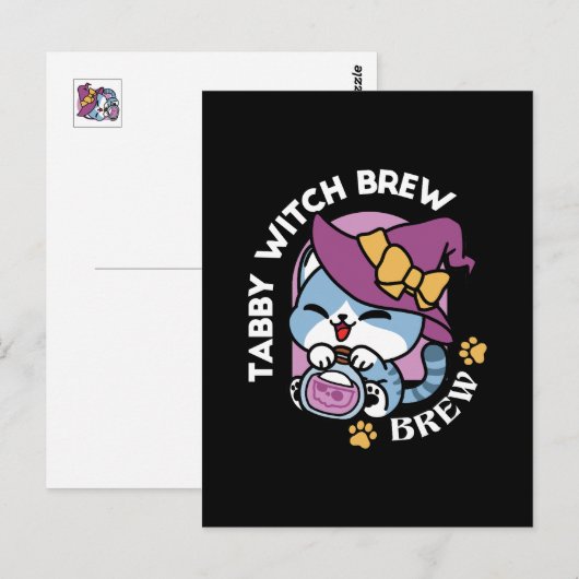 Halloween Tabby Cat – Heksen Pet en Potion Art Briefkaart (Voorkant / Achterkant)