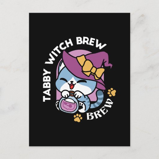 Halloween Tabby Cat – Heksen Pet en Potion Art Briefkaart (Voorkant)