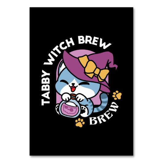 Halloween Tabby Cat – Heksen Pet en Potion Art Kaart (Voorkant)