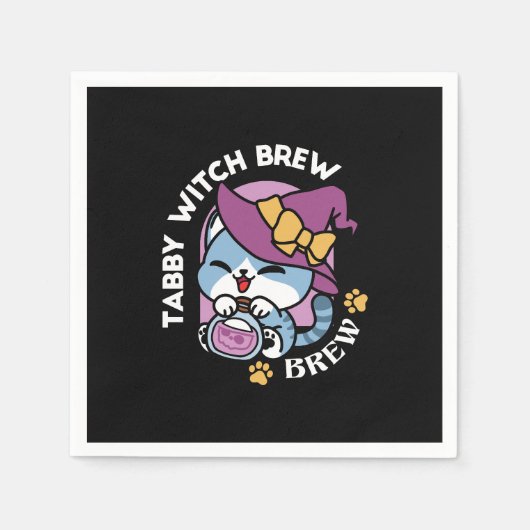 Halloween Tabby Cat – Heksen Pet en Potion Art Servet (Voorkant)