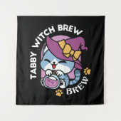 Halloween Tabby Cat – Heksen Pet en Potion Art Wandkleed (Voorkant)