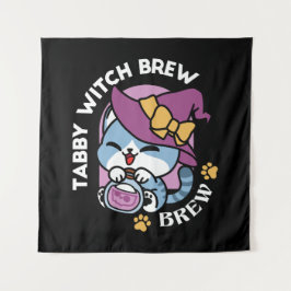 Halloween Tabby Cat – Heksen Pet en Potion Art Wandkleed