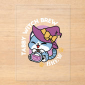 Halloween Tabby Cat – Witch Hat & Potion Art Acryl Uitnodigingen (Voorkant)