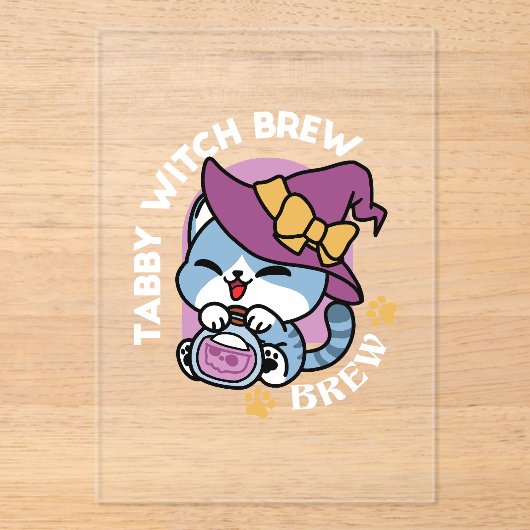 Halloween Tabby Cat – Witch Hat & Potion Art Acryl Uitnodigingen (Voorkant)