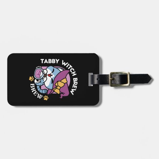 Halloween Tabby Cat – Witch Hat & Potion Art Bagagelabel (Voorkant horizontaal)