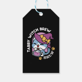 Halloween Tabby Cat – Witch Hat & Potion Art Cadeaulabel