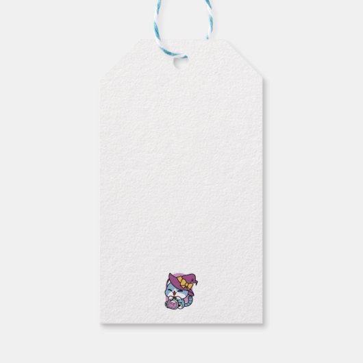 Halloween Tabby Cat – Witch Hat & Potion Art Cadeaulabel (Achterkant)