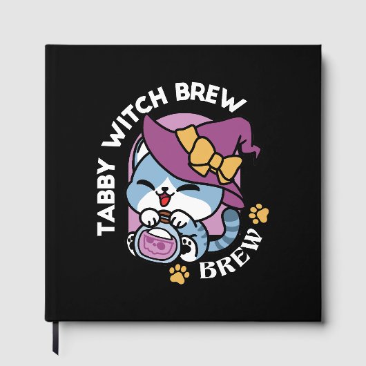 Halloween Tabby Cat – Witch Hat & Potion Art Gastenboek (Voorkant)