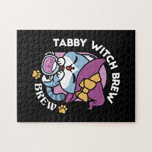 Halloween Tabby Cat – Witch Hat & Potion Art Legpuzzel (Horizontaal)