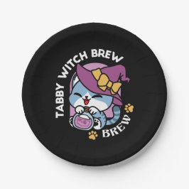Halloween Tabby Cat – Witch Hat & Potion Art Papieren Bordje