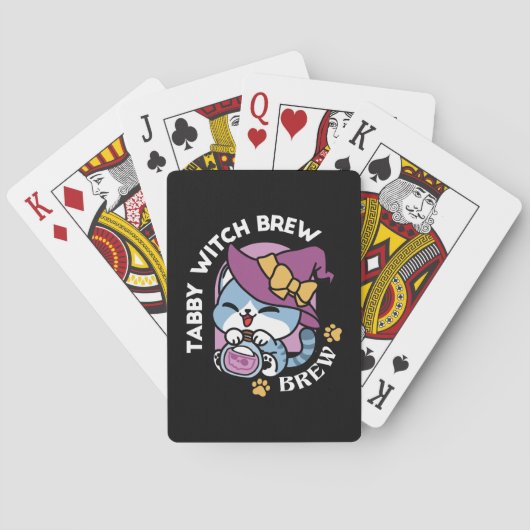 Halloween Tabby Cat – Witch Hat & Potion Art Pokerkaarten (Achterkant)
