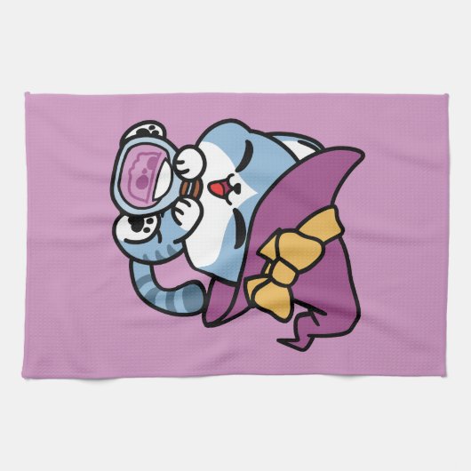 Halloween Tabby Cat – Witch Hat & Potion Art Theedoek (Horizontaal)