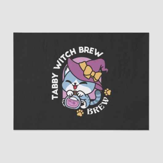 Halloween Tabby Cat – Witch Hat & Potion Art Tissuepapier (Voorkant)