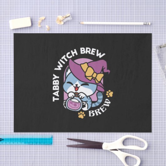 Halloween Tabby Cat – Witch Hat & Potion Art Tissuepapier (Craft)