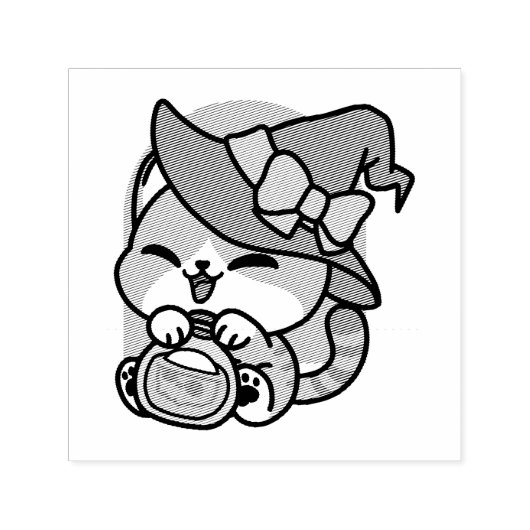 Halloween Tabby Cat – Witch Hat & Potion Art Zelfinktende Stempel (Design)