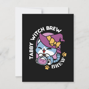 Halloween Tabby Kat – Heksenhoed & Toverdrank Kuns Briefkaart