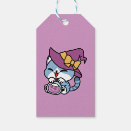 Halloween Tabby Kat – Heksenhoed & Toverdrank Kuns Cadeaulabel