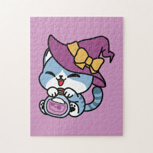 Halloween Tabby Kat – Heksenhoed & Toverdrank Kuns Legpuzzel