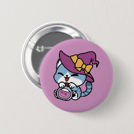 Halloween Tabby Kat – Heksenhoed & Toverdrank Kuns Ronde Button 5,7 Cm
