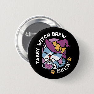 Halloween Tabby Kat – Heksenhoed & Toverdrank Kuns Ronde Button 5,7 Cm