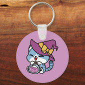 Halloween Tabby Kat – Heksenhoed & Toverdrank Kuns Sleutelhanger (Achterkant)
