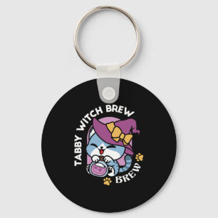 Halloween Tabby Kat – Heksenhoed & Toverdrank Kuns Sleutelhanger