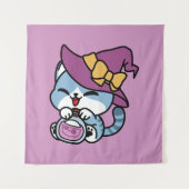 Halloween Tabby Kat – Heksenhoed & Toverdrank Kuns Wandkleed (Voorkant)