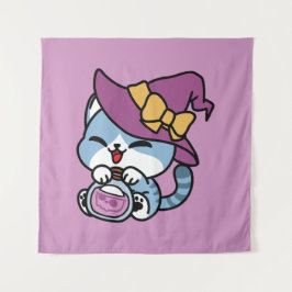 Halloween Tabby Kat – Hekshoed & Toverdrank Kunst Wandkleed