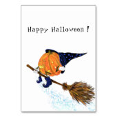 Halloween Table Number heks Pumpkin Flying Broom Kaart (Voorkant)