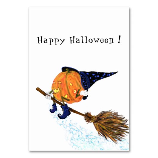 Halloween Table Number heks Pumpkin Flying Broom Kaart (Voorkant)