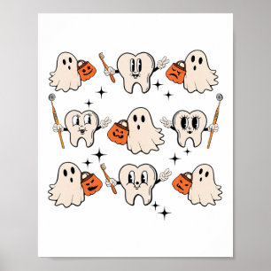 Halloween tandarts mondhygiënist tanden spook pomp poster