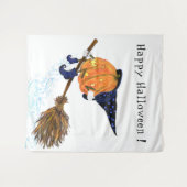 Halloween Tapestry heks Pumpkin Flying Broom Wandkleed (Voorkant (horizontaal))