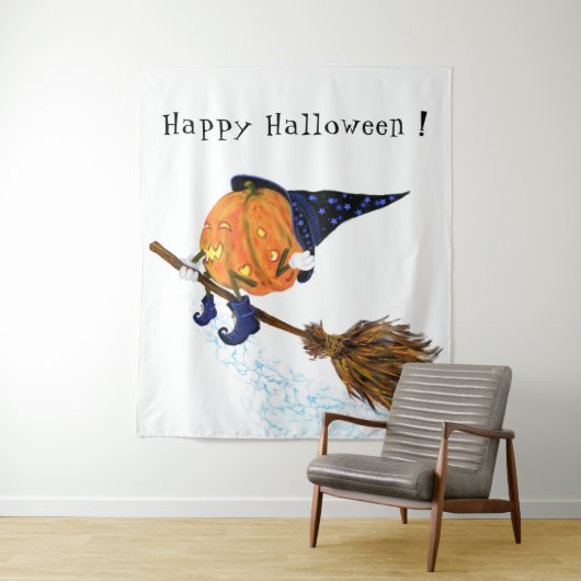 Halloween Tapestry heks Pumpkin Flying Broom Wandkleed (In situ)