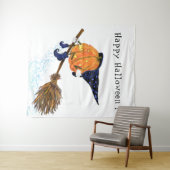 Halloween Tapestry heks Pumpkin Flying Broom Wandkleed (In Situ (horizontaal))