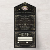 Halloween Tarot Black & Gold Photo All In One Uitnodiging (Binnen)