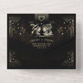 Halloween Tarot Black & Gold Wedding MENU All In One Uitnodiging (Achterkant)