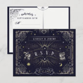 Halloween Tarot Kaart Navy Blue RSVP Briefkaart (Voorkant / Achterkant)